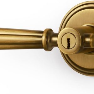 Luxury Brass Brushed Interior Handle Lock, American Retro Round Base Wooden Door Lock with Key