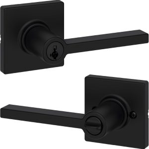 Square Base Matte Black Door Lock, Home Use, Key-Integrated Anti-Theft Handle Lock