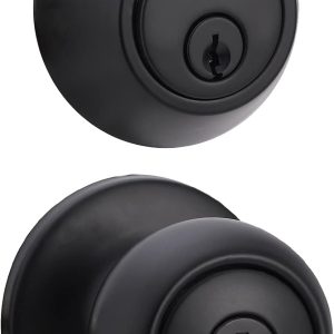Matte Black Spherical Door Lock - Modern Minimalist Entrance Door Security Round Lock