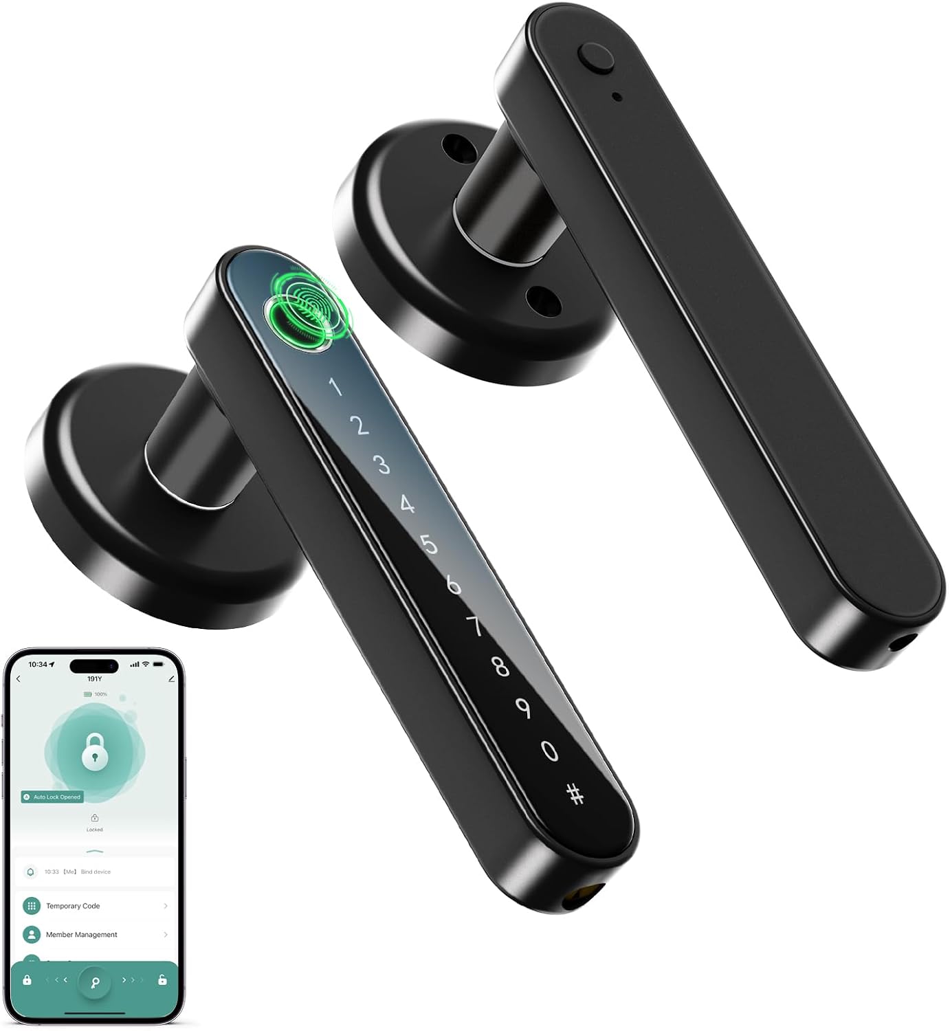 Long, Minimalist Handle Smart Fingerprint Lock