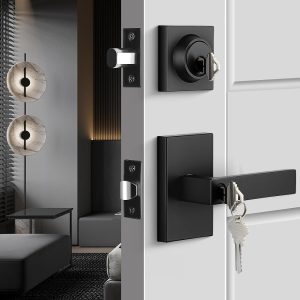 Matte Black Split-Type Interior Door Lock, Modern Minimalist Door Handle Lock with Lock Cylinder