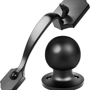 Retro Curved Handle Black Front Door Lock, American Country Style Spherical Door Handle Lock Set