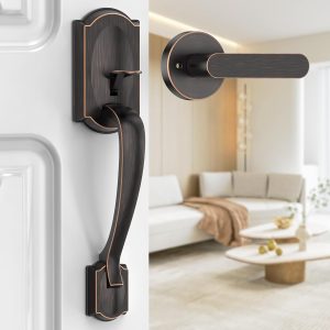 Retro Gilded Carved Large Handle Entrance Lock, Black Antique Bronze American Style Entrance Door Handle Lock