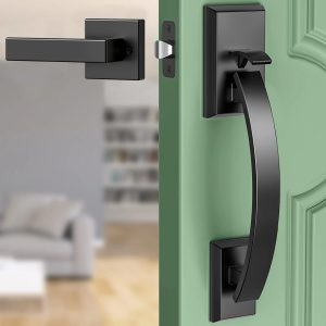 Modern Minimalist Square Large Handle Entrance Door Lock, Matte Black American Style Door Handle Lock