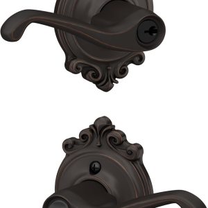 European Style Carved Scroll Pattern Interior Door Lock, Antique Bronze with Key, Bedroom Wooden Door Handle Lock