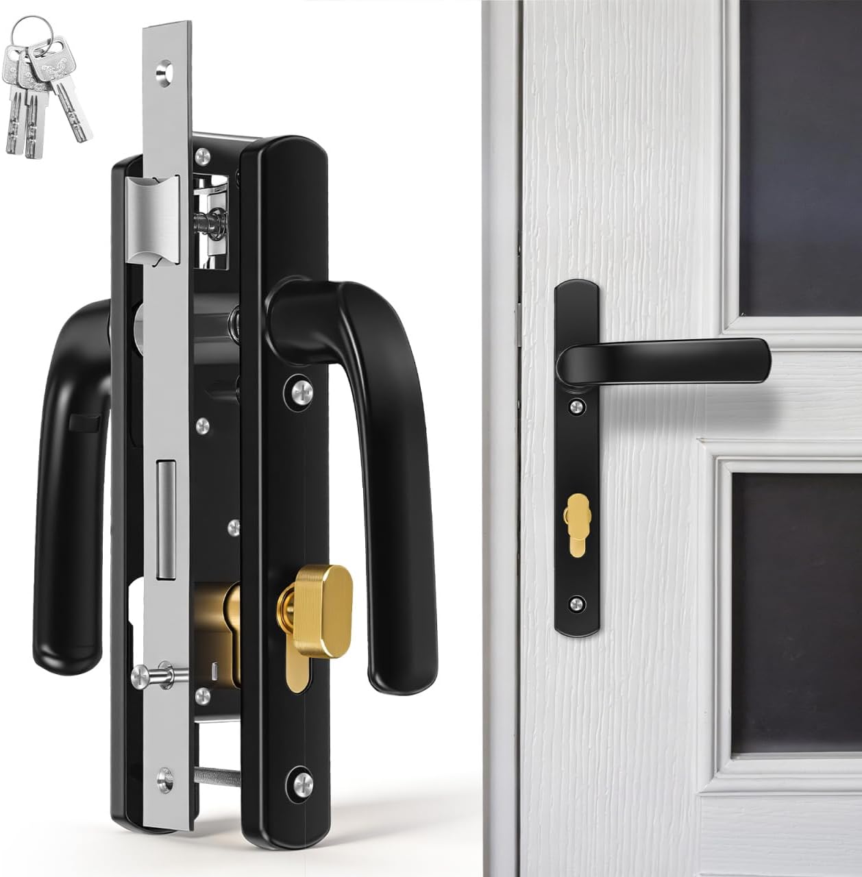 European Style Aluminum Alloy Hinged Door Handle Lock, Home Use PVC Door Mechanical Door Lock Set with Key