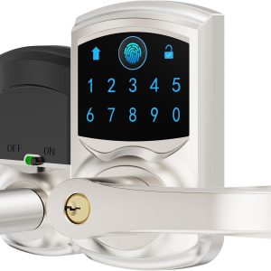 Nickel Brushed Metal Handle Fingerprint Smart Lock with Backlit Buttons for Home Use and Security