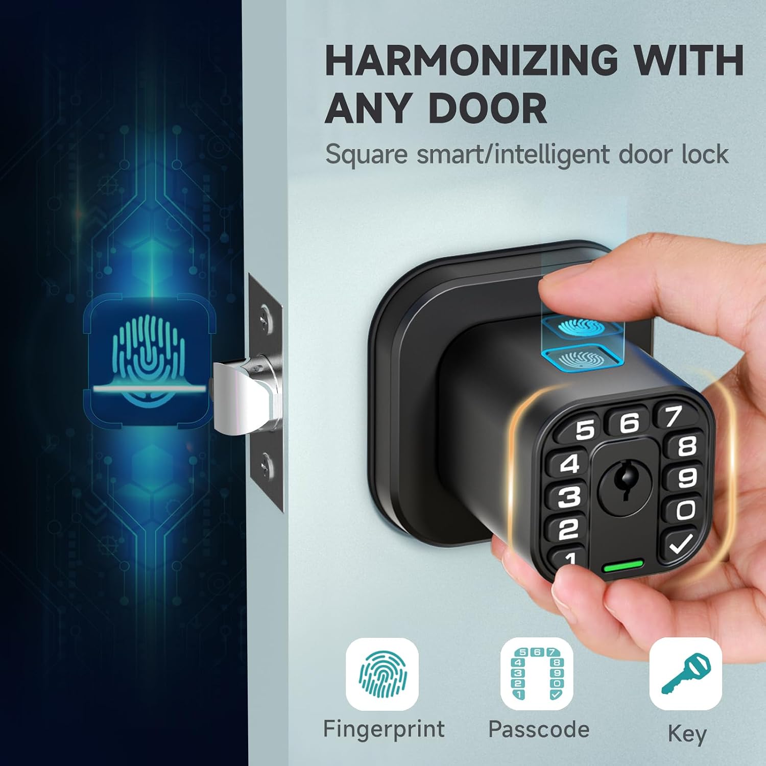 Square Rotary Knob Fingerprint Password Smart Ball Lock, All-in-One Anti-theft Smart Lock for Indoor Wooden Doors - Image 2