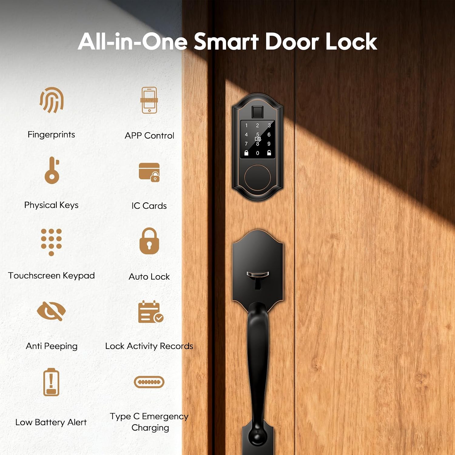 Retro Handle Fingerprint Smart Entrance Lock Set - Image 2