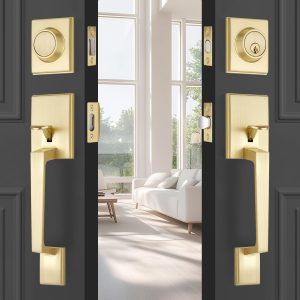 Luxury Brushed Gold Double Door Lock Set - Modern American Style Handle Security Lock Set