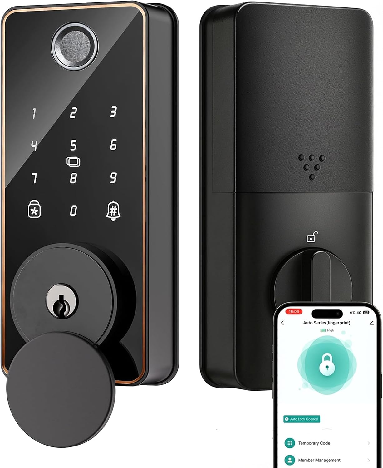 Gold-Edged Glass Panel Smart Door Lock with Temporary Password and Bluetooth Access