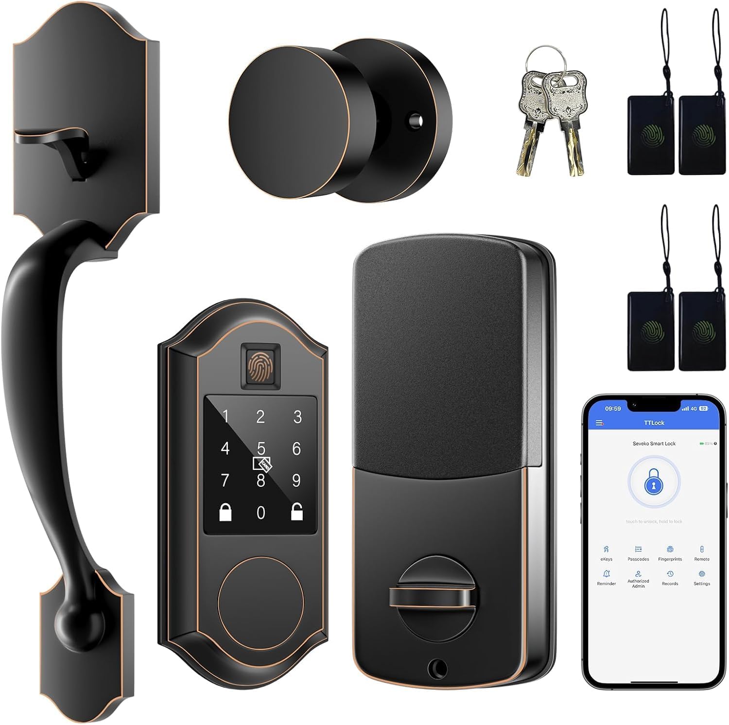 Retro Handle Fingerprint Smart Entrance Lock Set