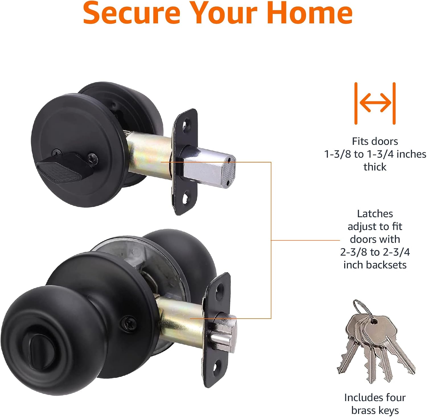 Matte Black Spherical Door Lock - Modern Minimalist Entrance Door Security Round Lock - Image 2