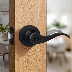 Matte Black Retro Wave Handle Interior Door Lock with Key for Bedrooms