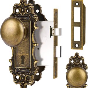 European Retro Bronze Spherical Interior Door Lock, Carved Old-Fashioned Mechanical Door Lock
