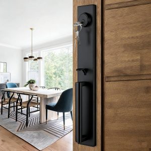 Long Black Integrated Door Lock, Modern Solid Wood Entrance Door Heavy Duty Handle Lock